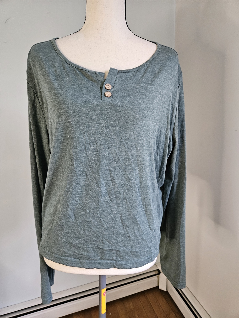 Cupshe Olive Green Long Sleeve Scoop Neck Henley Top#284